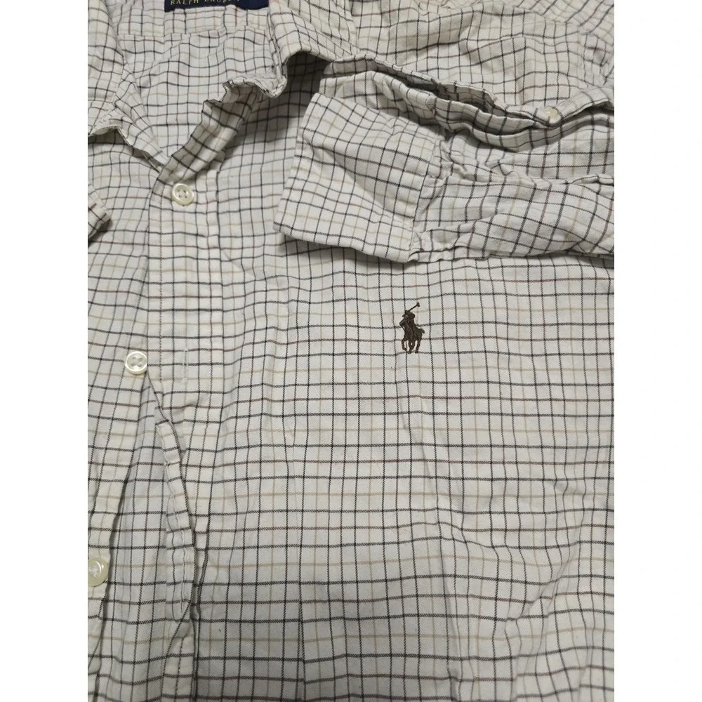 Polo Ralph Lauren Shirt Mens XL Beige Brown Check Plaid Long Sleeve Button‎ Down